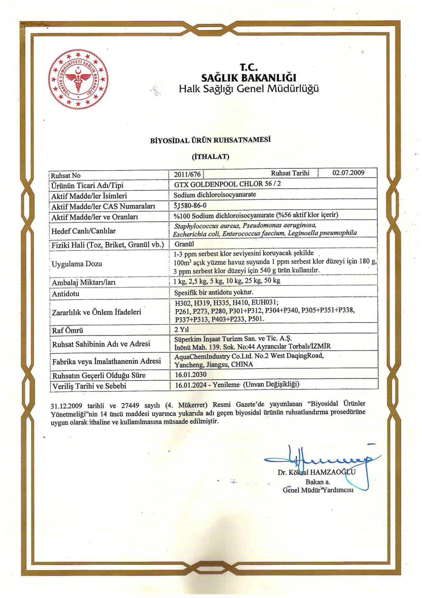 GTX Goldenpool Chlor 56 Toz Klor 56 GR 25 KG Havuz Kimyasalı