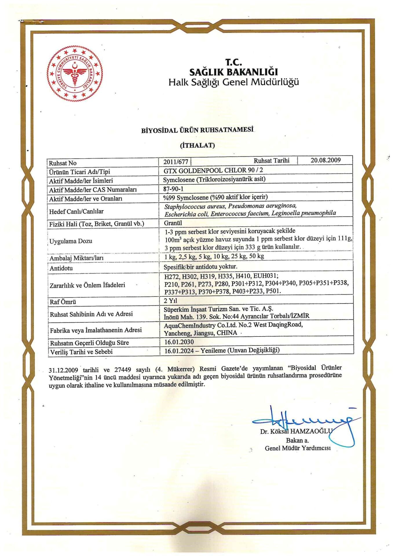 GTX Goldenpool Chlor 90 Toz Klor 90 GR 25 KG Havuz Kimyasalı