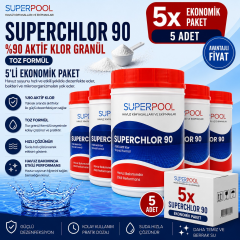 SPP Superpool Superchlor 90 Toz Klor 90 GR 1 KG Havuz Kimyasalı 5'li Paket