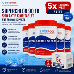 SPP Superpool Superchlor 90 TB %90 Tablet Klor 1 KG Havuz Kimyasalı 5'li Paket