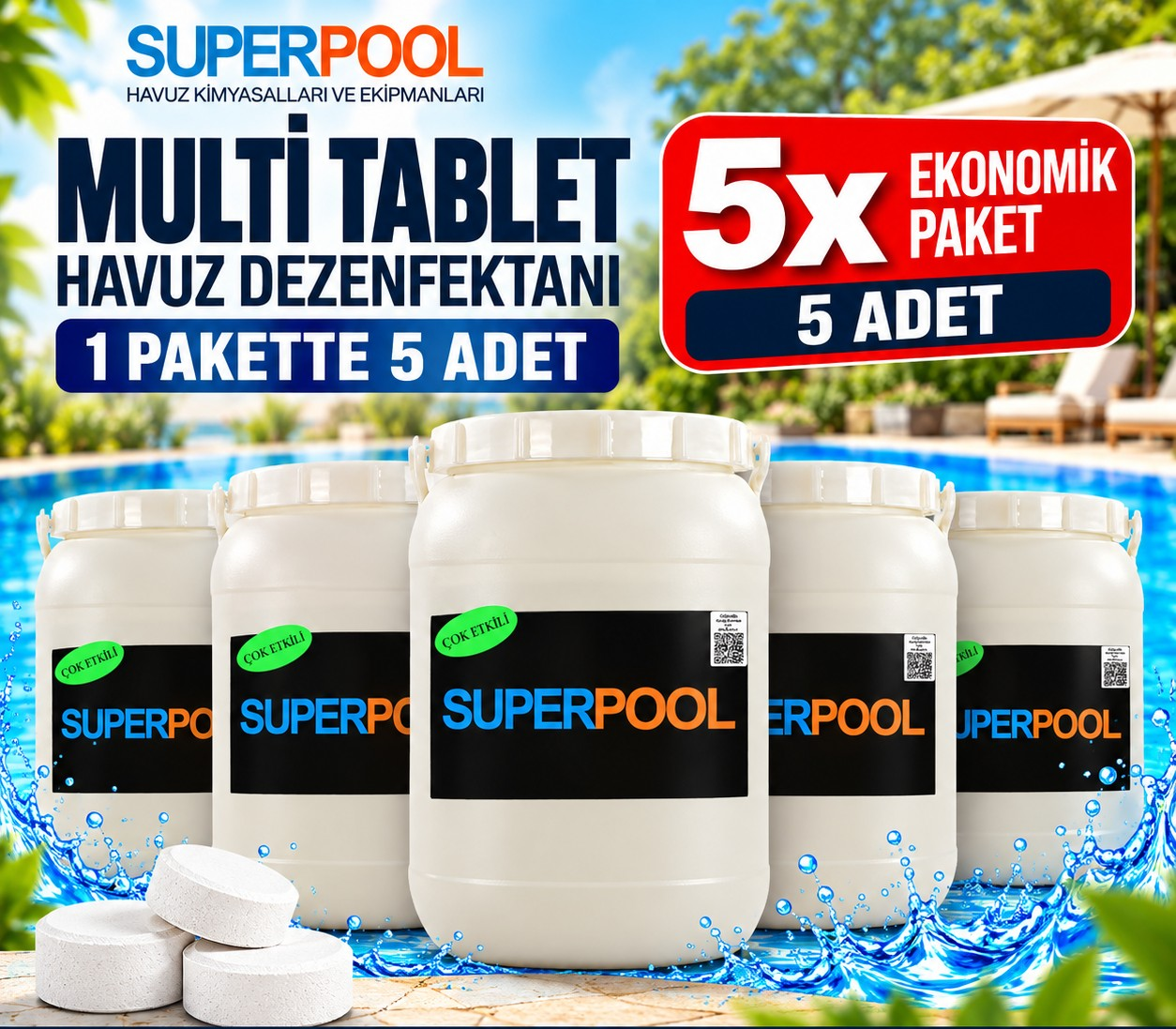 SPP Superpool Superchlor 90 TB Çok Fonksiyonlu Tablet Klor 25 KG 5 ADET