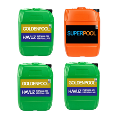 Goldenpool&Superpool 4'lü Paket 25 KG ( Sıvı Klor/Parlatıcı/Çöktürücü/Yosun Önleyici)